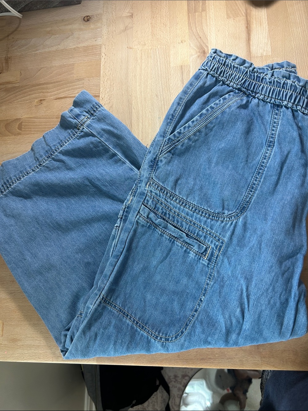 Democracy Light Blue Relaxed Cargo Jeans with Elastic Waist